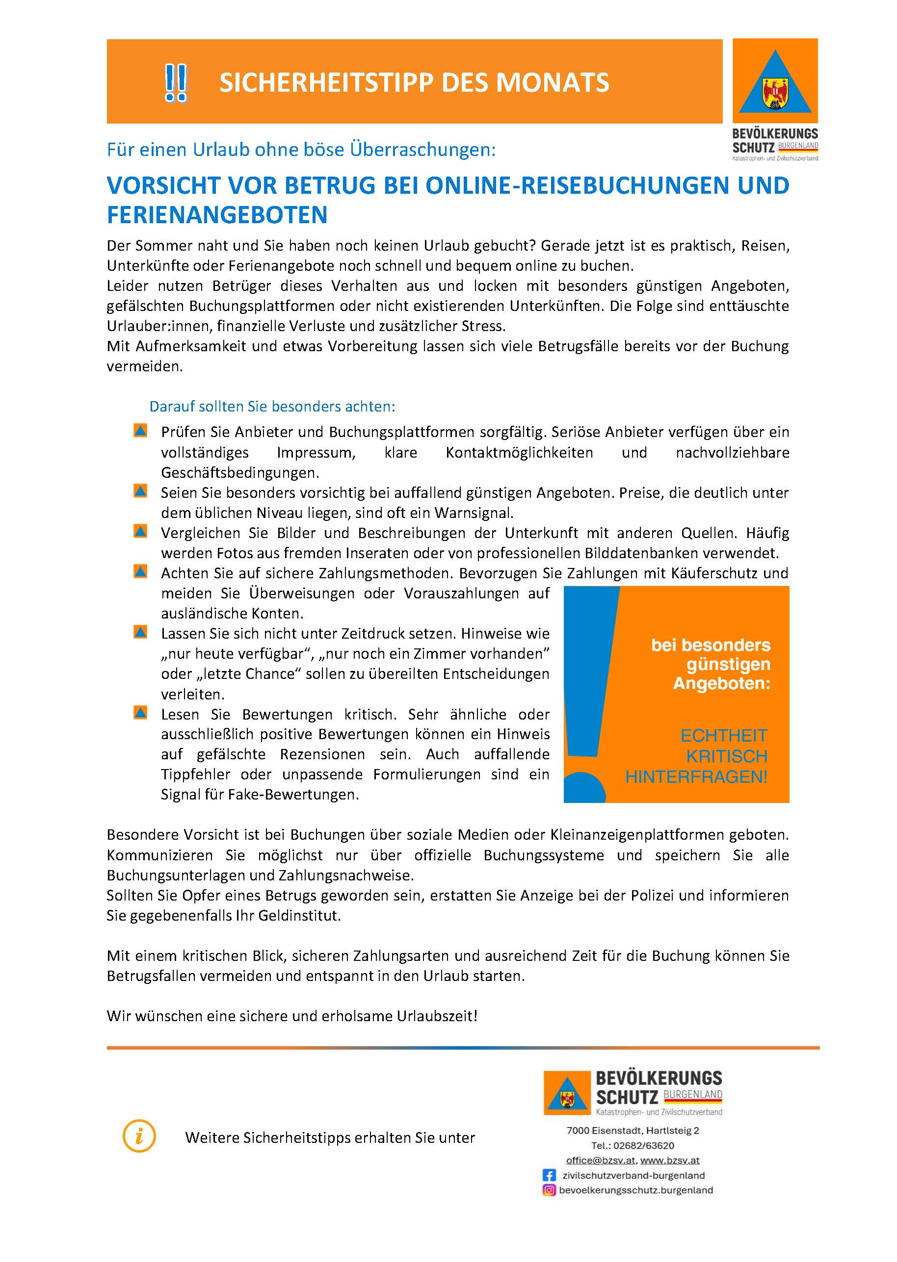 Sicherheitstipp 06 26 Betrug bei online Urlaubsbuchungen